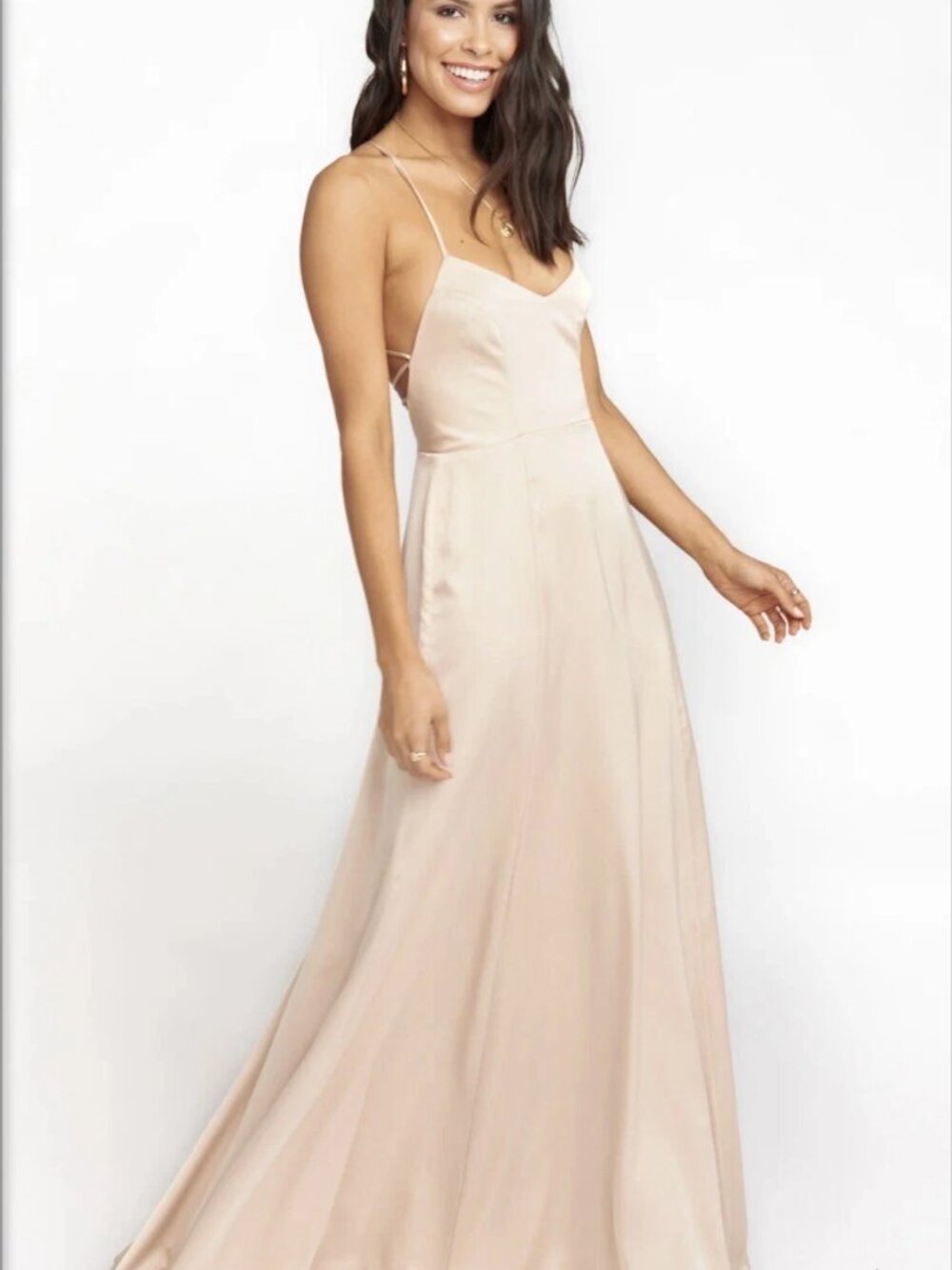 Show Me Your Mumu Bridesmaid Godshaw Goddess Gown Champagne Luxe Satin Large